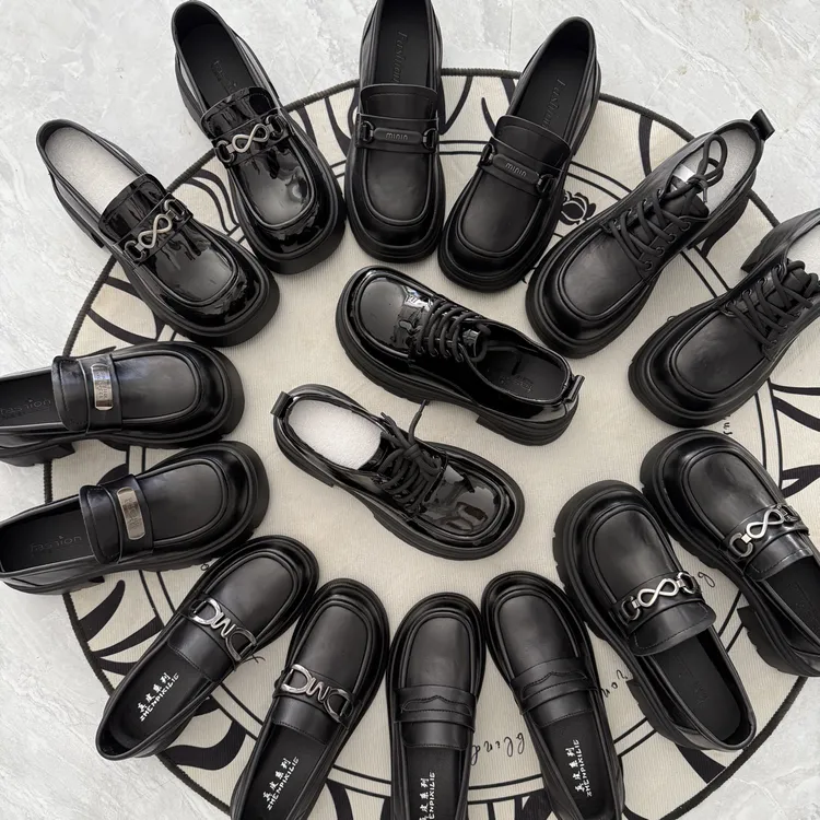 厚底休闲风粗跟深口青年乐福鞋圆头日系学院风秋季