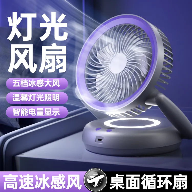 厨房壁挂风扇家用办公室桌上多功能灯光折叠学生宿舍电风扇静音