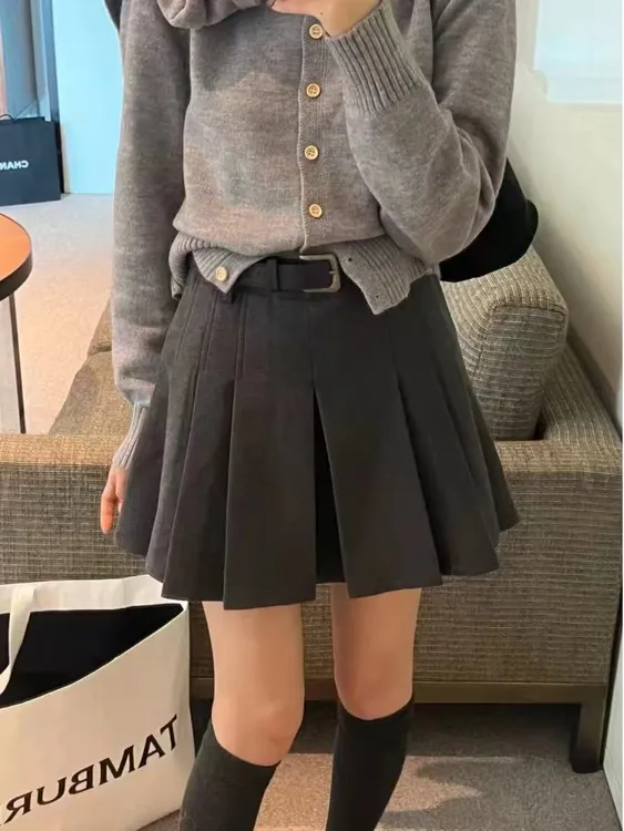 【蜜爷家】秋冬毛呢百褶裤裙8235#