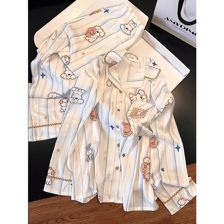 韩系可爱甜美卡通小狗睡衣女秋季爆款长袖长裤可外穿家居服两件套