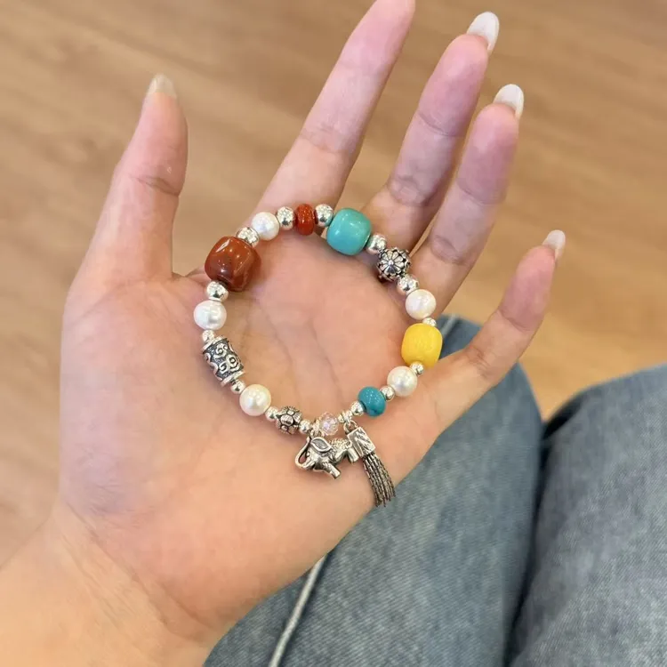 925银手链 【多宝吉象手链】泰银复古做旧日韩流苏时尚百搭