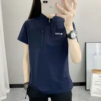 79983夏季立领速干短袖t恤女户外运动跑步健身弹力透气冰丝半袖T