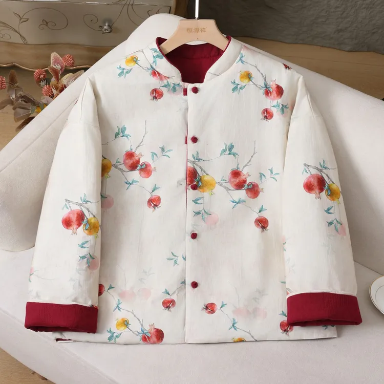 印花保暖棉衣中国风修身厚款棉服不起球花朵不褪色
