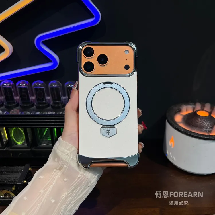 适用于苹果17promax手机壳支架磁吸iphone17pro真皮17防摔Air男女