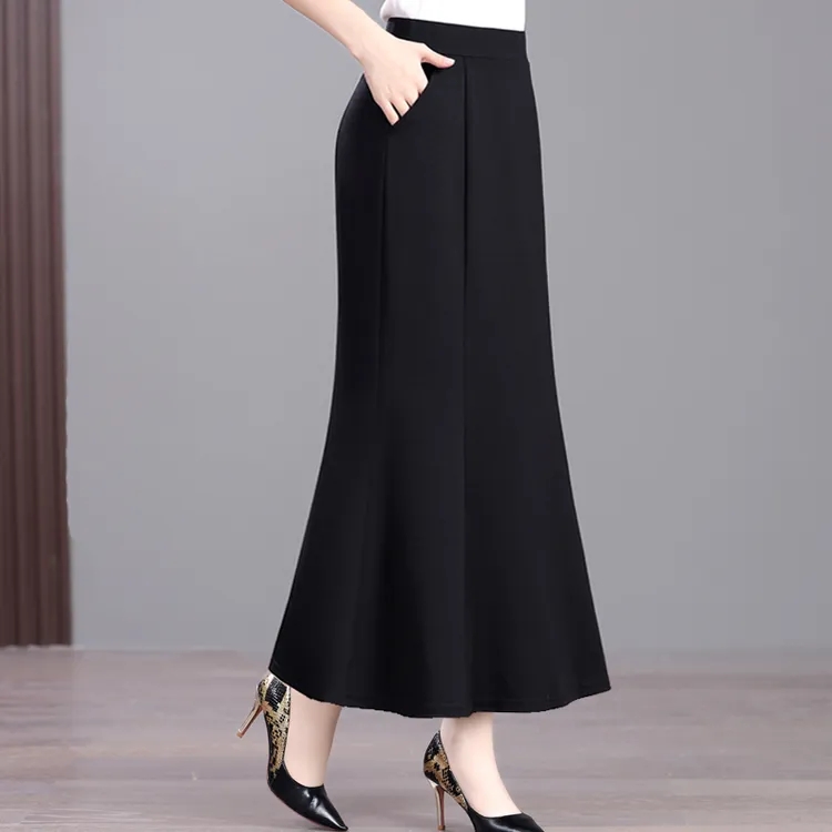 高腰鱼尾裙裙子半身裙时尚黑色春夏季显瘦荷叶裙休闲气质毛毛新款