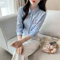 春秋季2025新款女装时尚气质刺绣纯棉衬衫女长袖全棉洋气上衣百搭