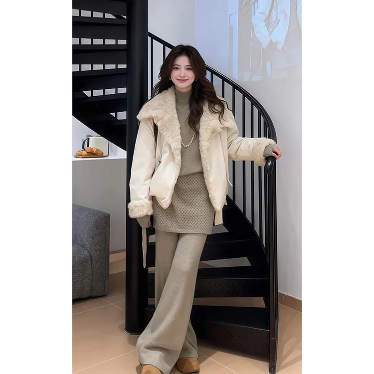 慵懒风休闲翻领宽松显瘦外套上衣女百搭高腰屁帘阔腿拖地裤套装