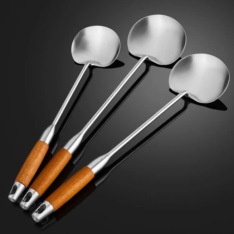 不锈钢蘑菇铲二合一专用勺子家用锅铲勺长柄勺厨师炒勺炒菜铲子