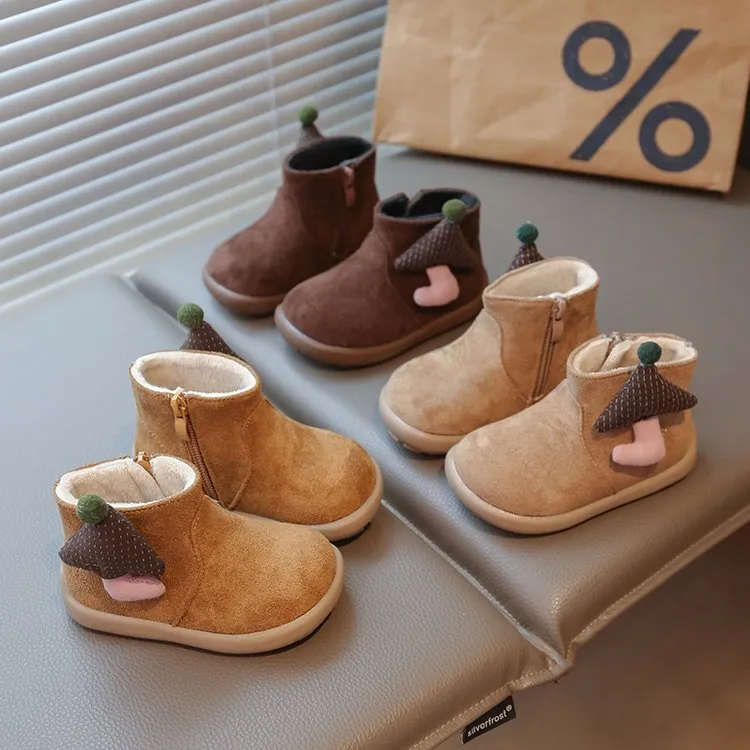 PORO冬季新款儿童软底加绒保暖学步鞋女童雪地靴婴幼儿0一3岁棉鞋
