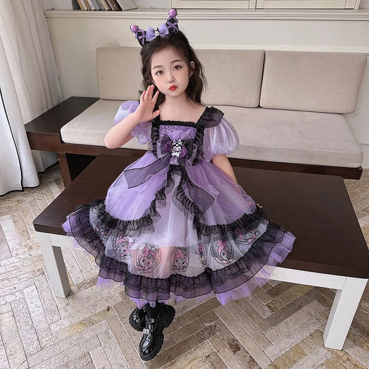 女童库洛米公主连衣裙夏季新款洋气时尚女宝卡通蕾丝高级感礼服裙