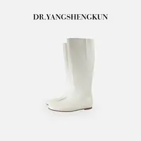杨圣坤2025新品羊皮圆头气质百搭宽松内增高长筒靴骑士靴X259607