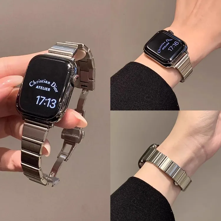 适用苹果手表iWatchS10表带金属S9不锈钢女apple11小蛮腰智能腕带