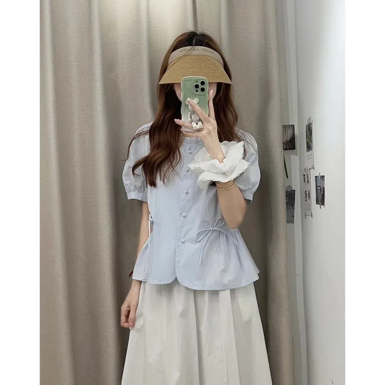 A2578韩系短袖女显瘦遮肚子减龄洋气2025夏季新款甜美减龄上衣女