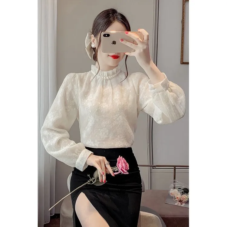 奥特莱斯时尚设计时髦加绒显瘦小香风洋气衬衫女春秋季蕾丝小