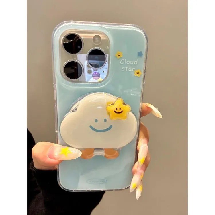 可爱天空蓝小脚笑脸云朵支架适用iphone16promax苹果15手机壳14pr