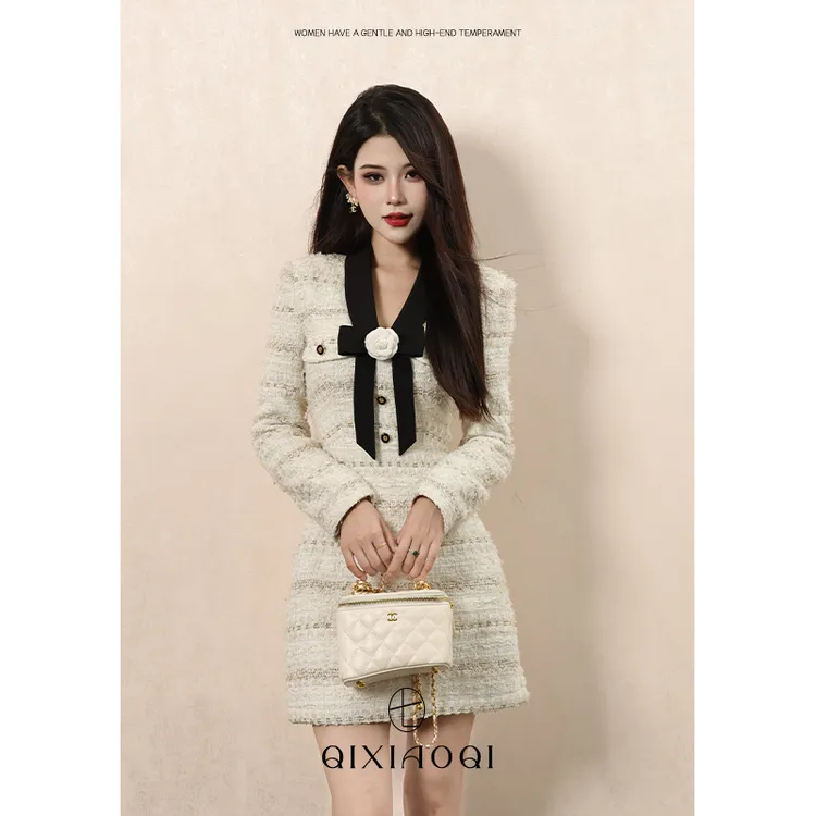 七小七Sicily【名媛茶会】法式白色设计感连衣裙秋季小众名媛风短裙