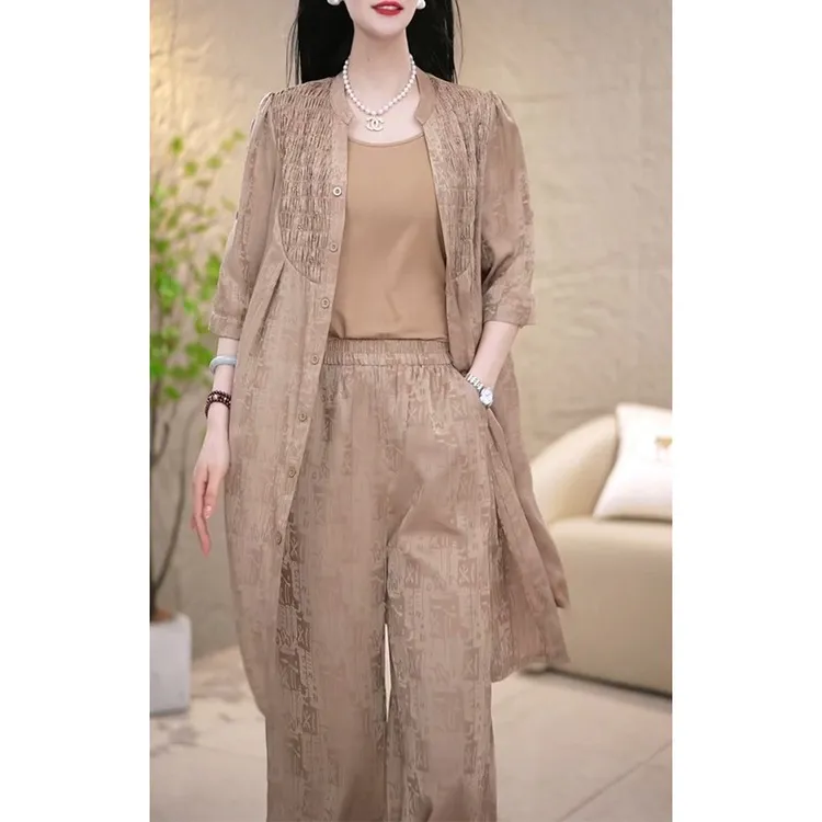 哥弟阿玛施正品春夏七分袖三件套女2025夏季新款洋派减龄显瘦时尚