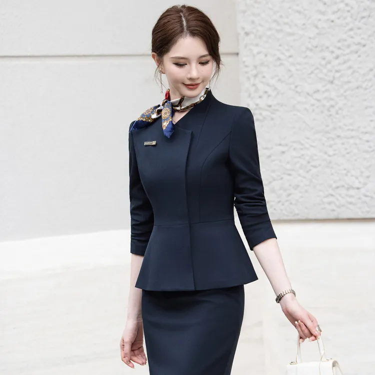 西装套装女秋季美容院珠宝店前台接待正装工作服酒店职业西服工装