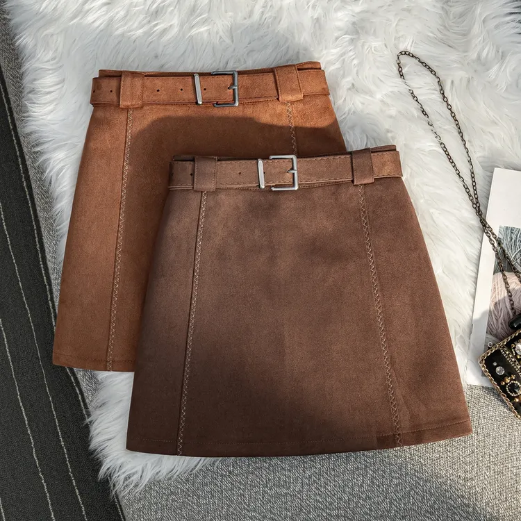 高腰显瘦美拉德复古麂皮绒半身裙女秋冬新款气质百搭a字包臀短裙
