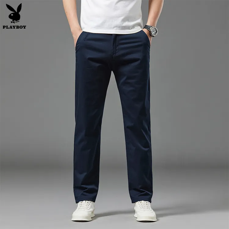 花花公子高端纯棉休闲裤男士秋季新款轻商务百搭长裤舒适弹力修身