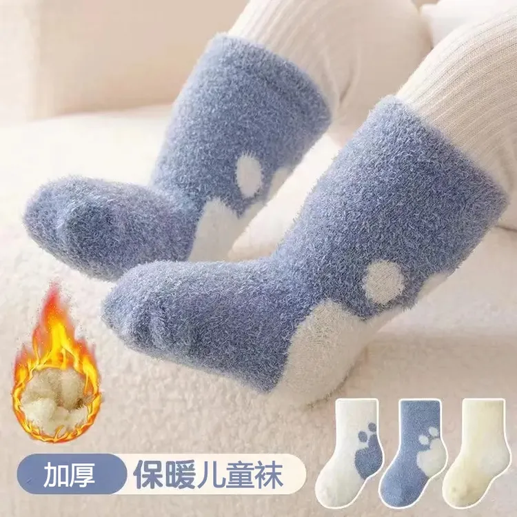 2025新款儿童袜子秋冬袜儿童加绒加厚防滑新生儿保暖男女宝中筒袜