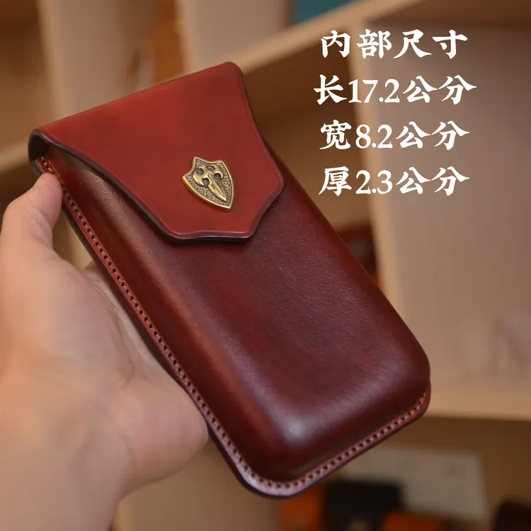 头层牛皮竖式防摔男士手机包高档工装风轻熟风塑形工艺手机包真皮