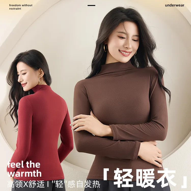 法梦儿发热絮高领打底衫内搭保暖上衣发热女款秋冬季抗寒高端红色