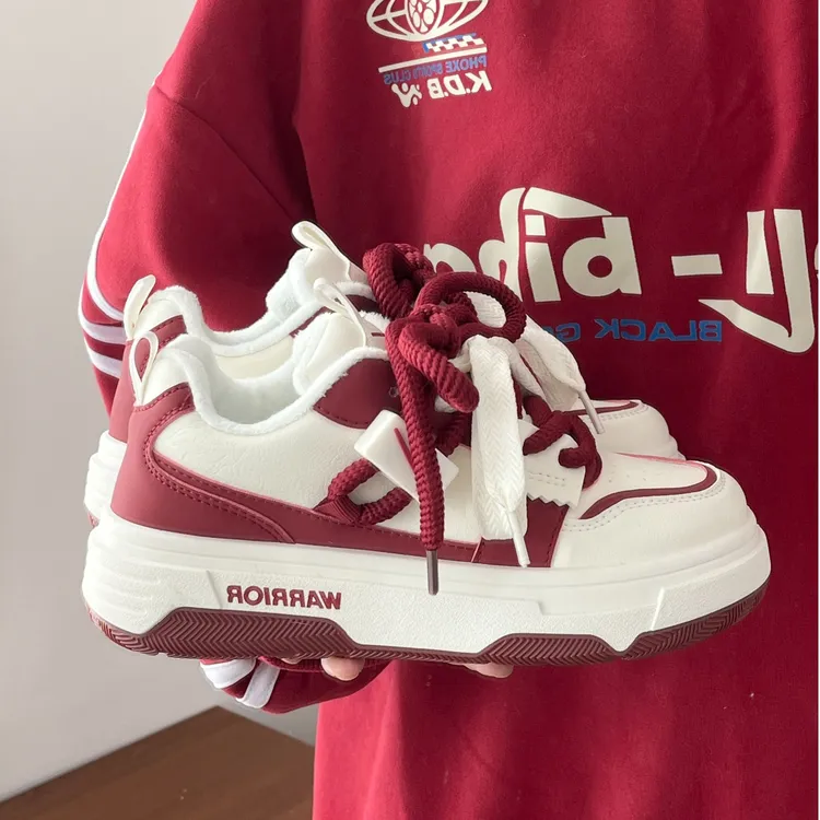 回力新年限定专款小白鞋女2025冬季新款红色加绒加厚保暖厚底板鞋