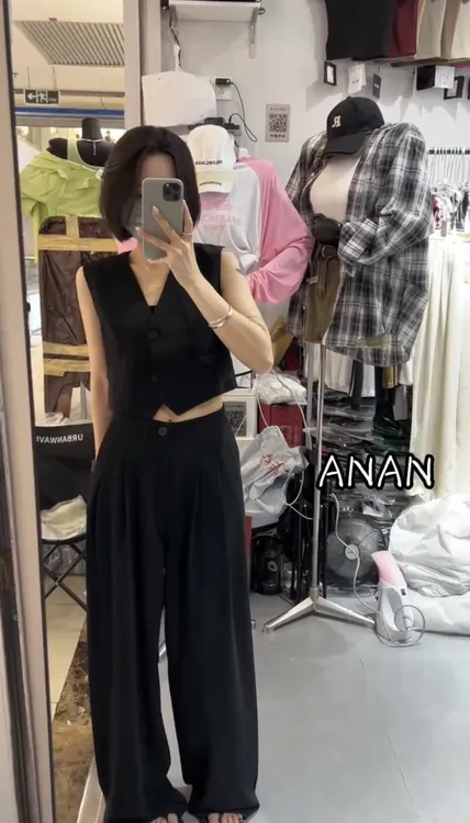 熊小姐家2025新款西装马甲➕阔腿拖地裤套装