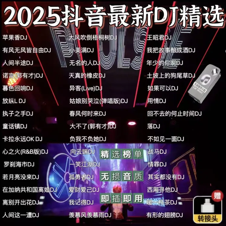 2025最新dj抖音火爆车载音乐u盘新歌流行歌无损音质MP3/4通用U盘