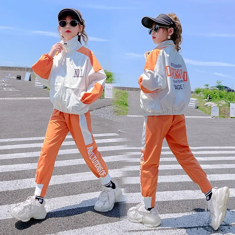 姐弟款2025年春秋新款休闲时髦洋气时尚拼色字母中大童运动套装潮