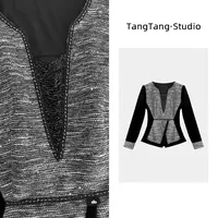 【TangTang·Studio】串珠小香丝绒百搭时尚显瘦女装上衣-2510156