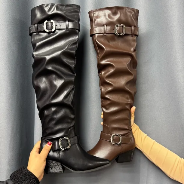 全K31 女士新款长靴内里加绒有拉链有弹性网红鞋