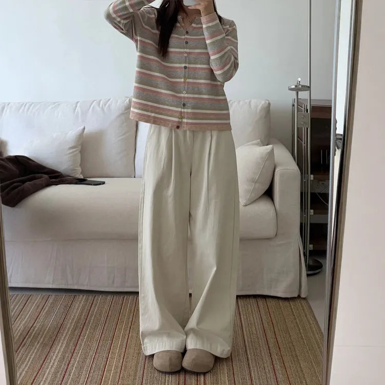 日系水洗棉工装休闲裤女秋季2025新款大码宽松窄版显瘦阔腿直筒裤