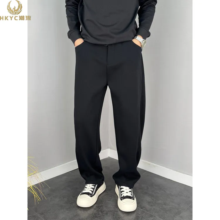 HKYC2025新款冬季裤子男加厚休闲裤直筒宽松阔腿裤百搭显瘦弯刀裤