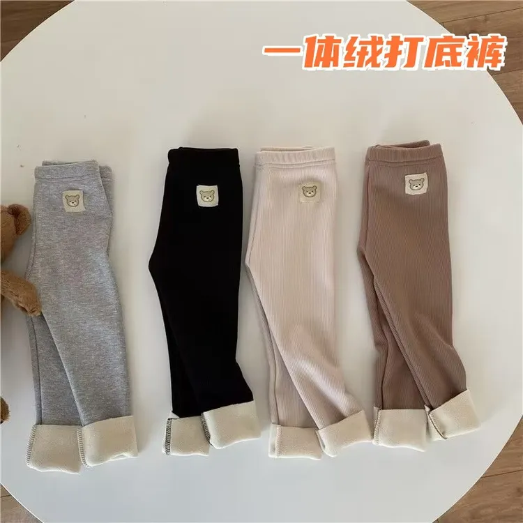 B类秋冬新款韩版女童一体绒百搭打底裤男女童宝宝加绒外穿小脚裤