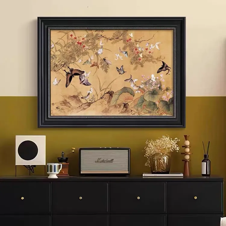 中古风百蝶图手工油画复古艺术客厅装饰画餐厅卧室抖柜摆台挂画