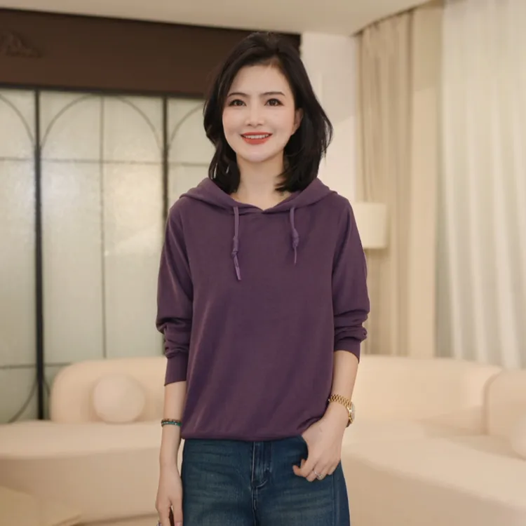 枫竺阿楠anan磨毛绒休闲连帽抽绳长袖卫衣女秋冬保暖上衣套头帽衫