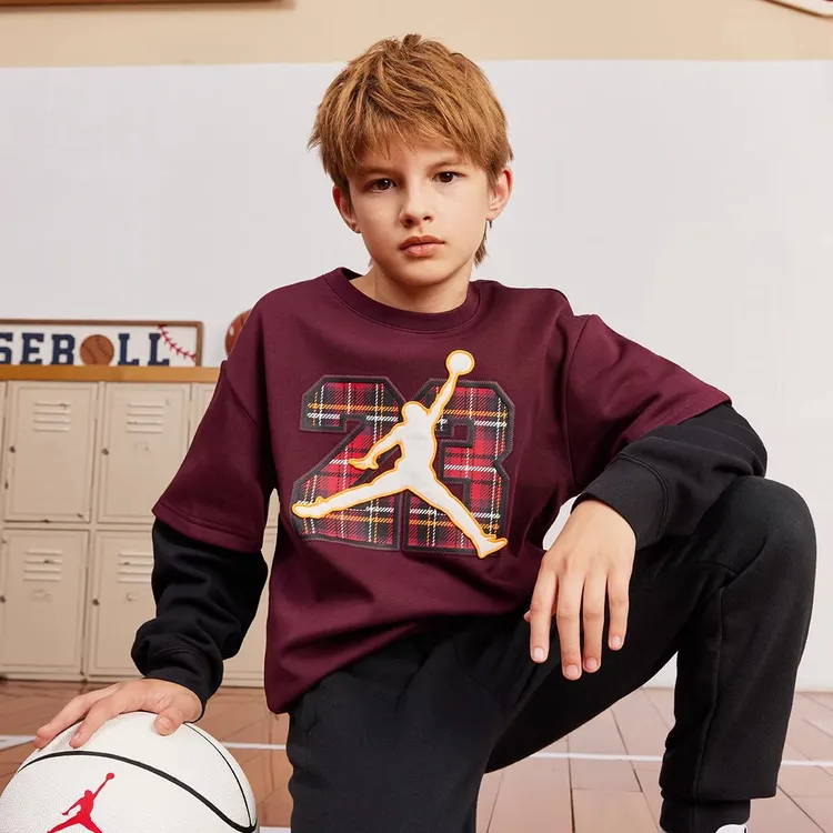 【官方旗舰】Air Jordan童装男女童商场同款休闲格纹加绒卫衣C861