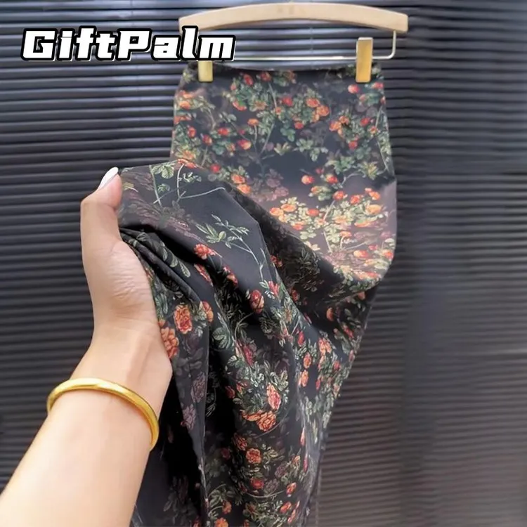 GiftPalm谁穿谁好看~放心~高级感碎花气质直筒裙显瘦百搭包臀半身