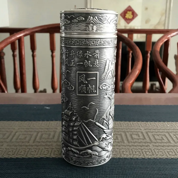 足银银制品 足银999一帆风顺款保温杯内外纯银复古手工泡茶杯隔热