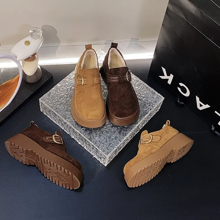 森系复古小个子增高厚底勃肯鞋女2025秋冬新款魔术贴加绒单鞋D173