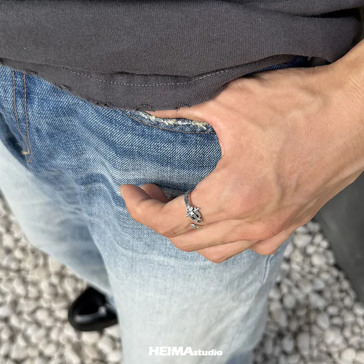 925银戒指 原创纯银宝剑戒指高级感复古食指开口戒男女小众设计