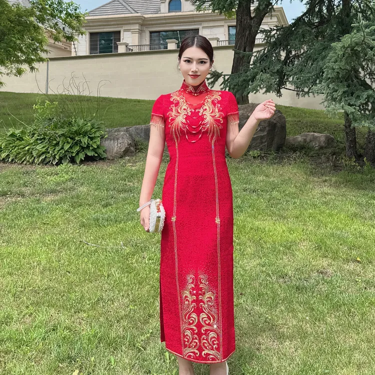 高级定制款喜婆婆喜妈妈金刺绣流苏高档旗袍