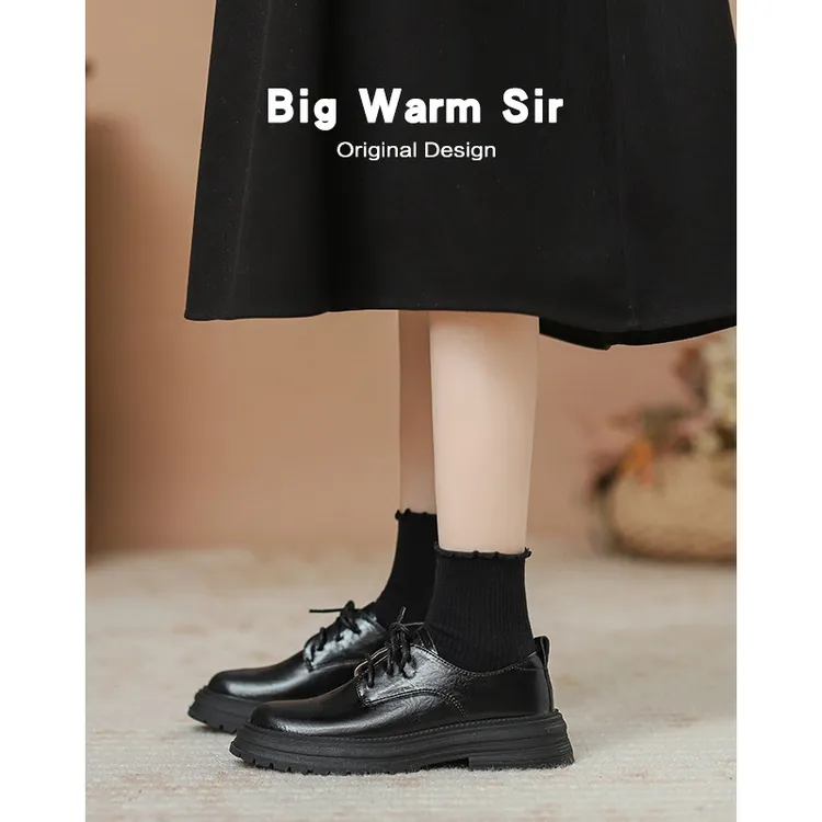 软牛皮~厚底小皮鞋女英伦风2025春季新款复古系带乐福鞋工作单鞋