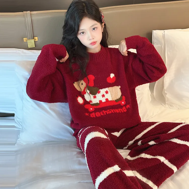 女童睡衣2025新款初中生女孩秋冬款半边绒珊瑚绒套装中大童家居服