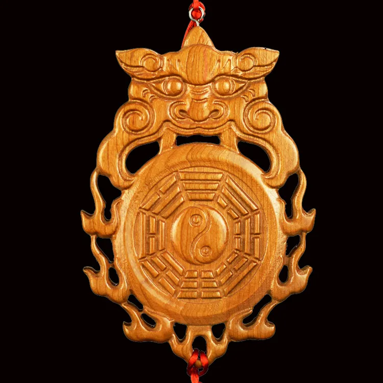 桃木虎头八卦镜兽头挂件木雕化卫生间厕所污口对大门卧室厨房