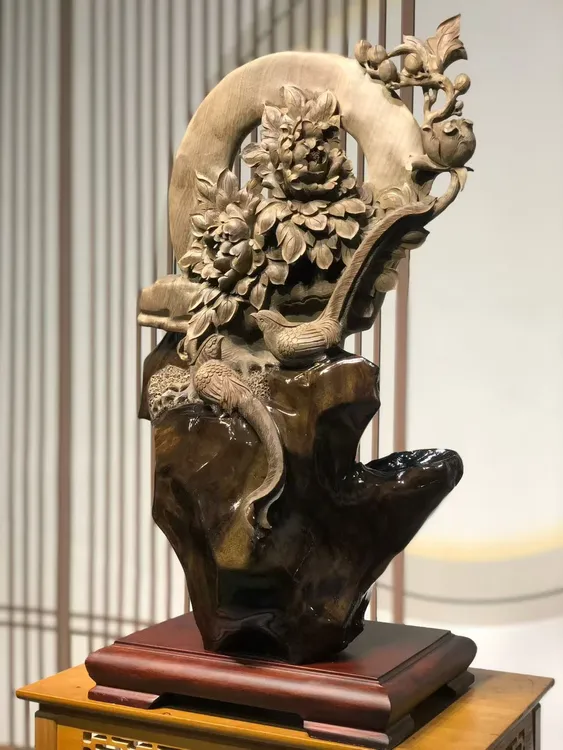 根雕人物摆件用于玄关的山水花鸟风景木雕家居装饰手工创意雕刻