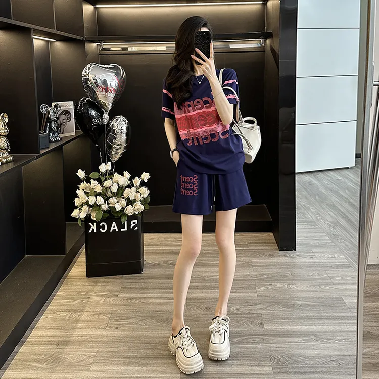 2025时尚网红宽松显瘦洋气短裤休闲两件套潮流运动套装女夏装新款