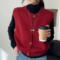 秋季新款马甲简约基础款圆领针织女装软糯百搭单排扣无袖毛衣